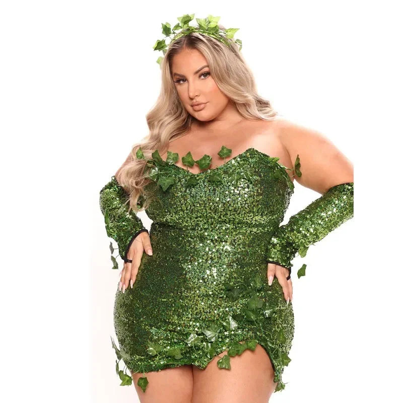 Poison Ivy Costume Sequin Mini Dress Kit Halloween Sexy
