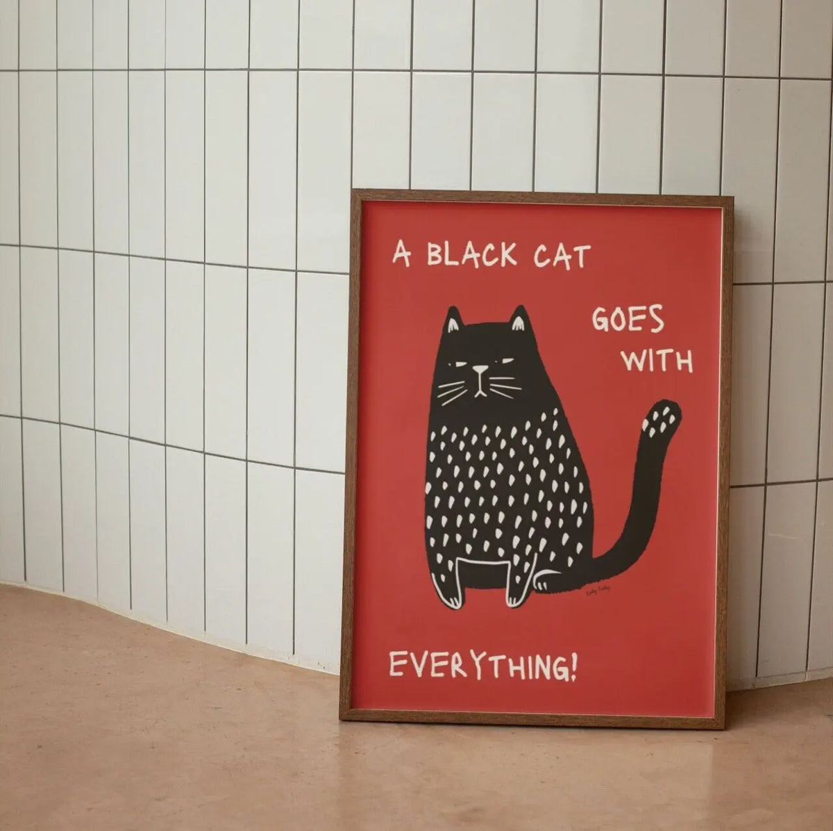 Black Cat Wall Art Red Orange Canvas Print Water-Resistant