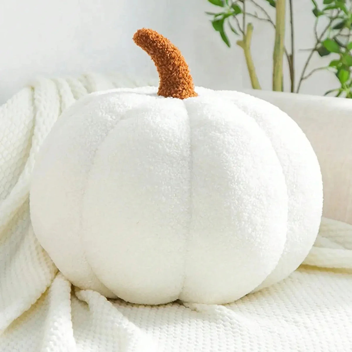 Cozy Sherpa & Boucle Throw Pillow for Fall & Halloween Household Decor, Ideal Gift for Kids and Babies – Plush Pumpkin Cushion