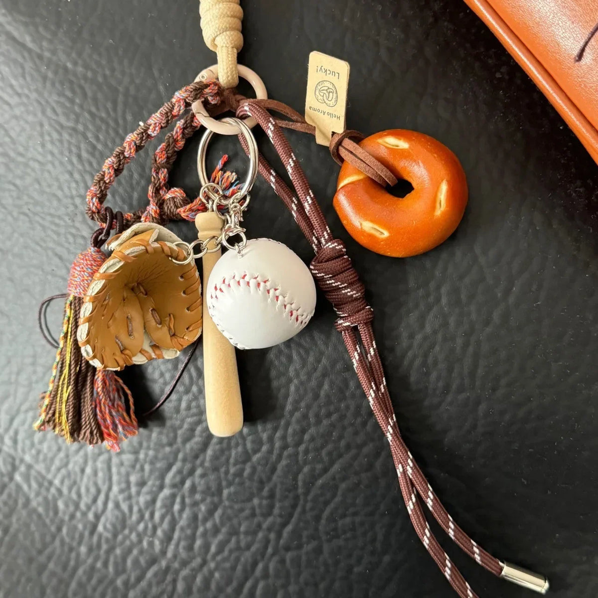 Rope Braid Bag Charm Leather Dachshund Keychain Aesthetic