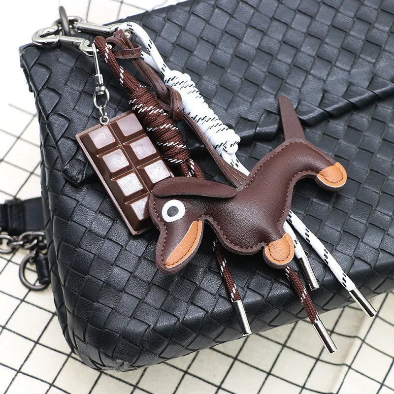 Pu Dachshund Leather Bag Charm Baseball Keychain Gift