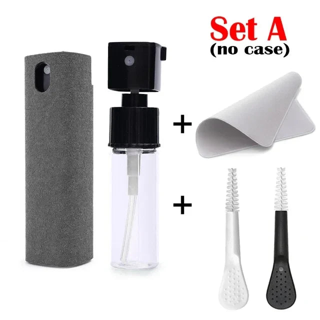 Microfiber Screen Cleaner Spray Kit with Cloth & Brush for Smartphones, Tablets, Laptops