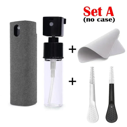 Microfiber Screen Cleaner Spray Kit with Cloth & Brush for Smartphones, Tablets, Laptops