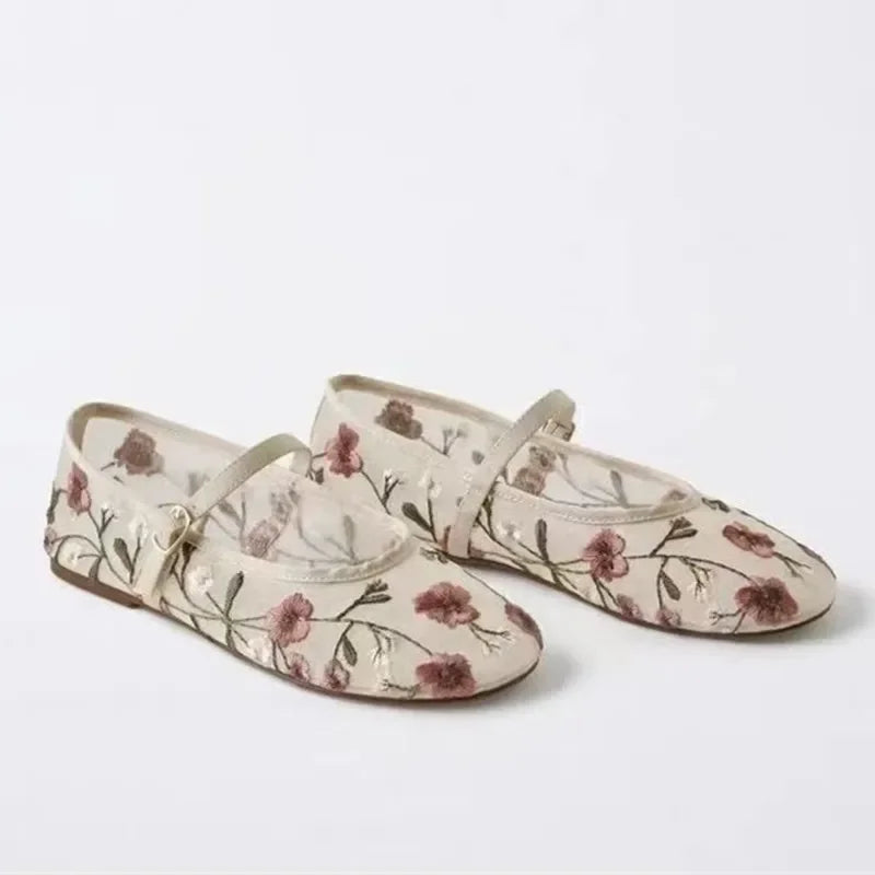 Womens Breathable Ballet Flats - Mary Jane, Mesh, Summer