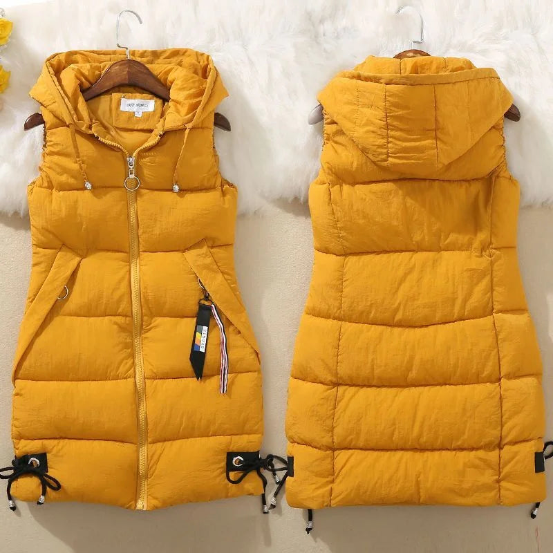 Long Quilted, Cotton Shell – Warm Cozy Women’s Puffer Vest