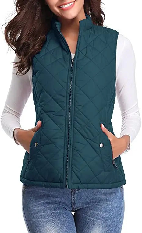 Light Women Quilted Vest - Stand Collar Cotton Winter