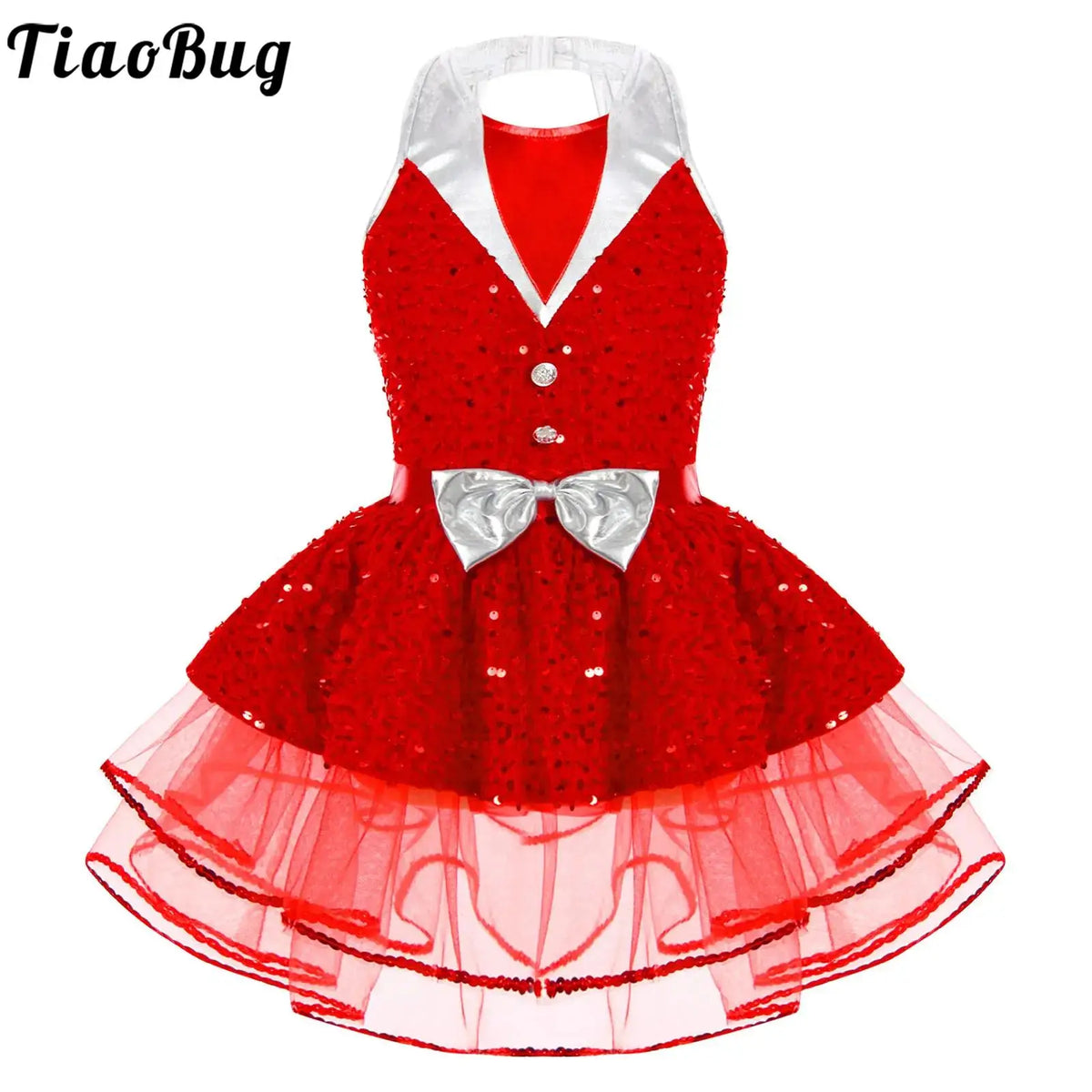 Light girls' leotard - sequined skirted tutu, polyester, for ballet and dance performances