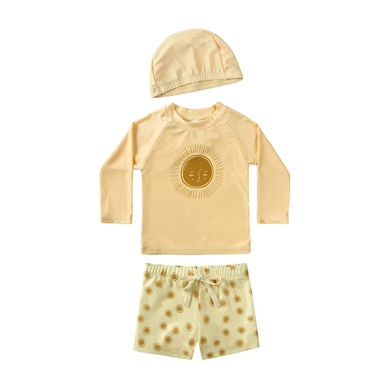 Long-Sleeve Rash Guard Top, Shorts, Polyester, Summer Beachwear – Fast-dry Unisex Baby Swimwear 2-Piece Kit