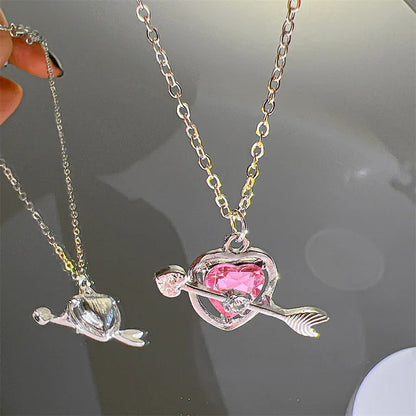 Pendant Zircon Necklace Pink Planet Heart Valentines Day Gift 2026 Aesthetic Jewelry