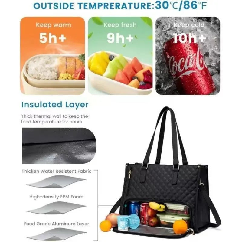 Lunch Insulated Bag Black Shoulder Laptop Bag 2-in-1 Large Capacity Back to School 2026 Gift