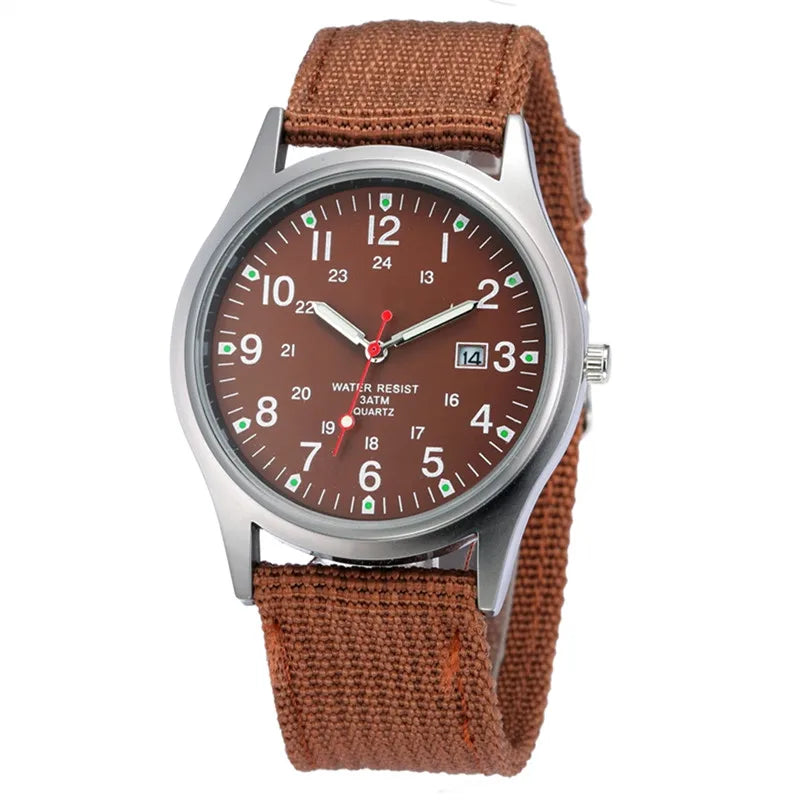 Field Quartz Watch Nylon Strap Military Style Date Luminous