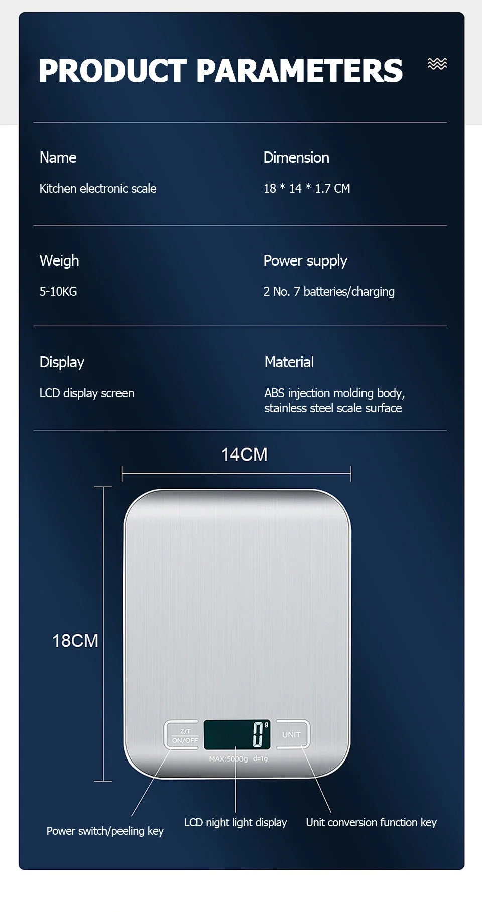 Kitchen Digital Scale Stainless Steel LCD Baking Scale