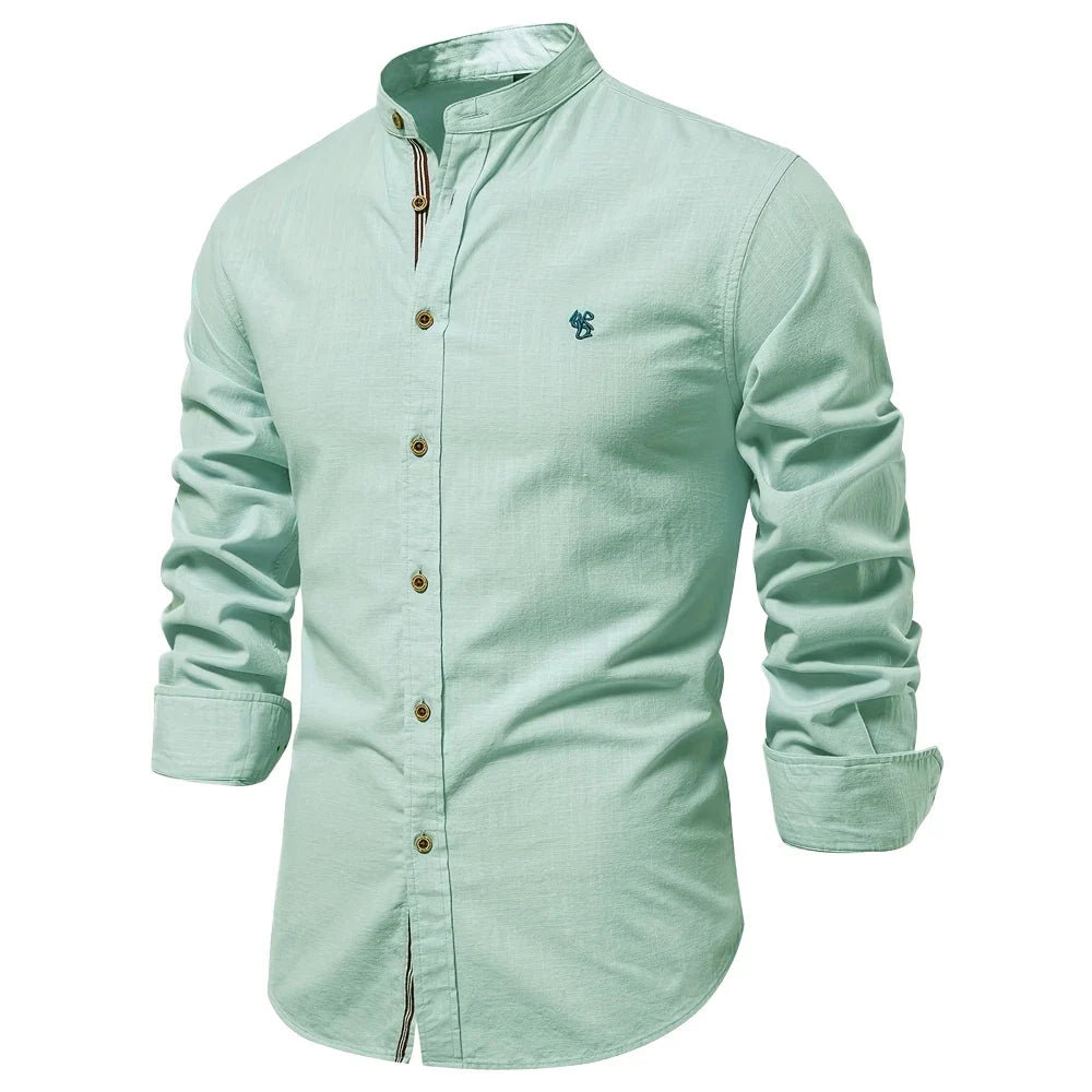 Long Cotton Sleeve Shirt for Men - Solid Color Casual Wear, High Quality