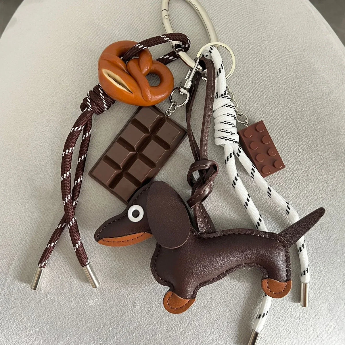 Rope Braid Bag Charm Leather Dachshund Keychain Aesthetic