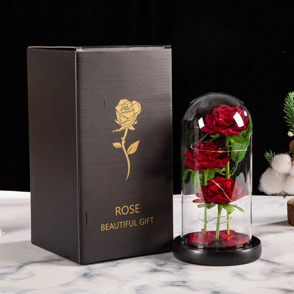 Rose LED Glass Cover Ornament - Romantic Valentine's Day Gift and Wedding Decor
