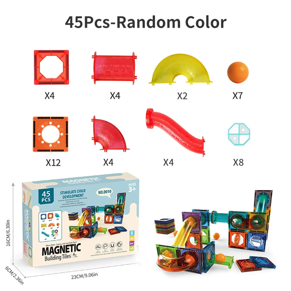 3D Magnetic Building Tiles for Kids - Clear STEM Educational Toys, Creative Marble Run Blocks Kit