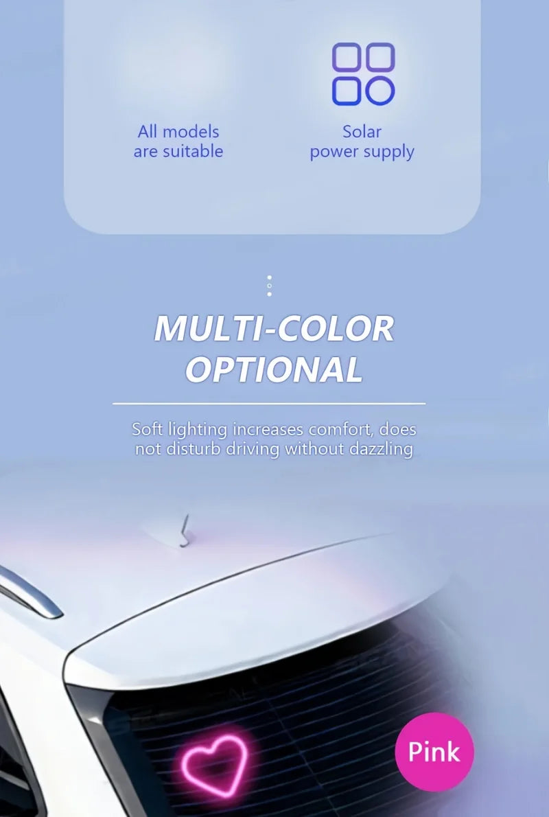 Window Car Neon Light Heart Shaped LED Interior Lamp TikTok Viral Fall 2026 Solar Powered Wiring Free