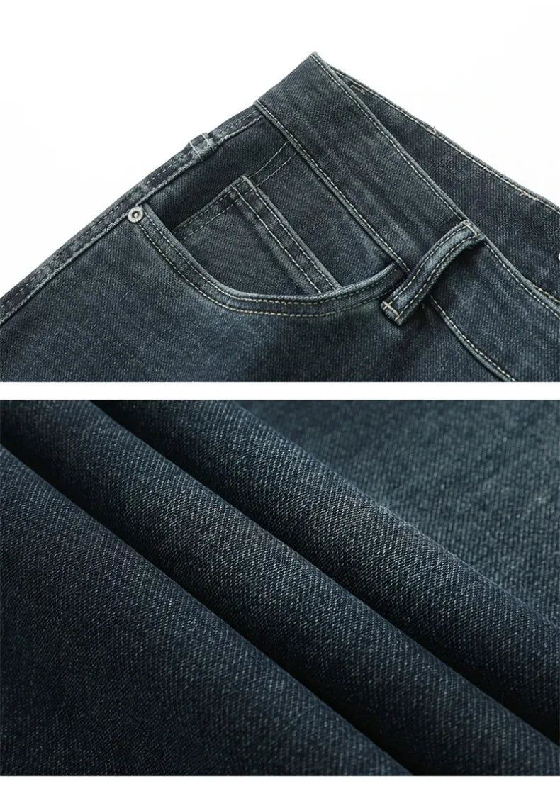 Men’s Stretchy Jeans - Wide Leg, Cotton, Business Casual
