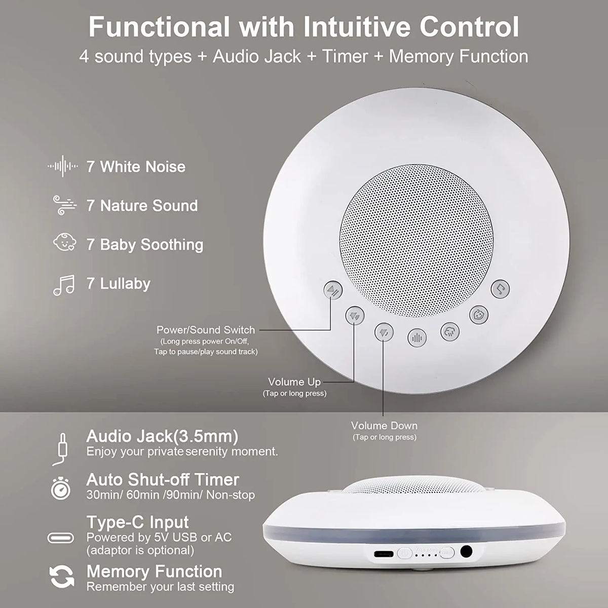 White Noise Machine USB Battery-Powered Travel-Friendly Baby Sound Machine 28 Soothing Sounds Memory Fall 2025 Calming Sleep Aid