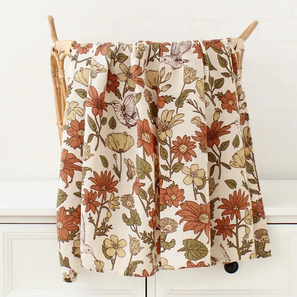 Muslin Bamboo Swaddle Blanket 120x120 Cm Floral Newborn Bedding Fall 2025 Breathable Eco Friendly Baby Gift
