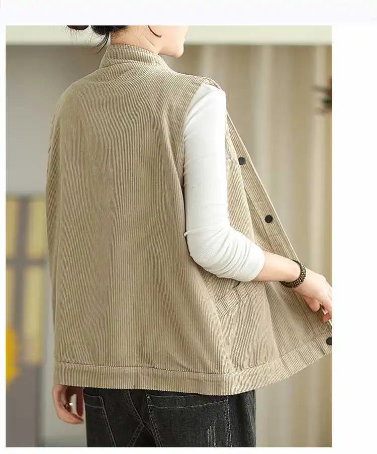 Plush Women's Corduroy Vest - Relaxed Sleeveless, Velvet
