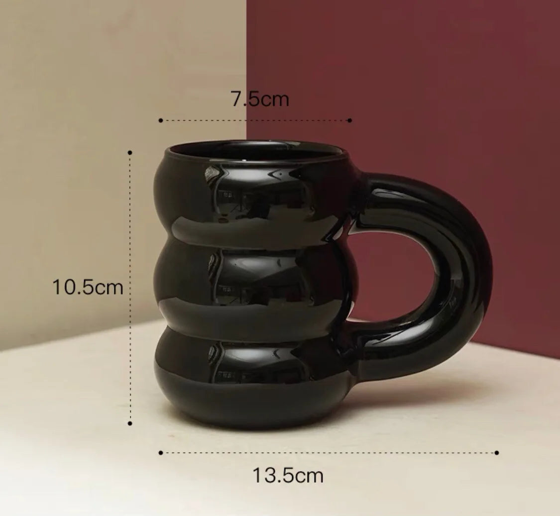 Ceramic Mug Comfort-Grip Handgrip Sculptural Scandinavian Coffee Cup Fall 2025, Oversized Handle Cozy Gift