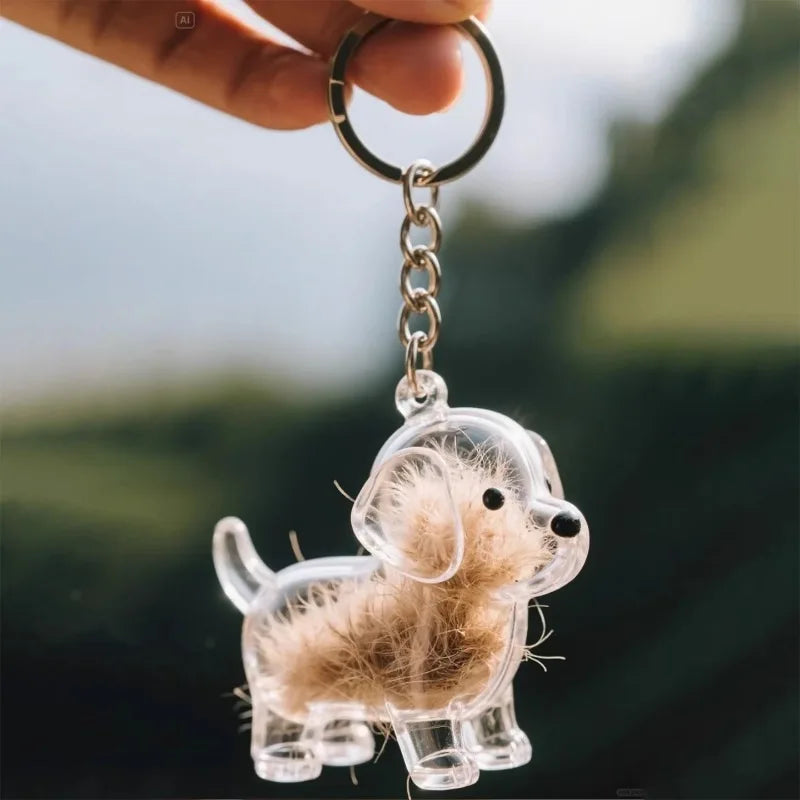 Hair Dog Keepsake Keychain Pendant Clear Resin Charm