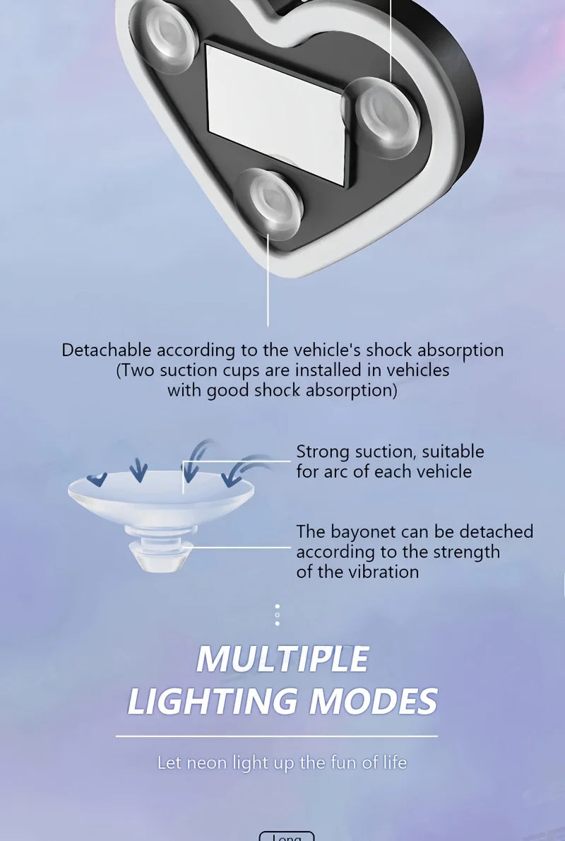 Window Car Neon Light Heart Shaped LED Interior Lamp TikTok Viral Fall 2026 Solar Powered Wiring Free