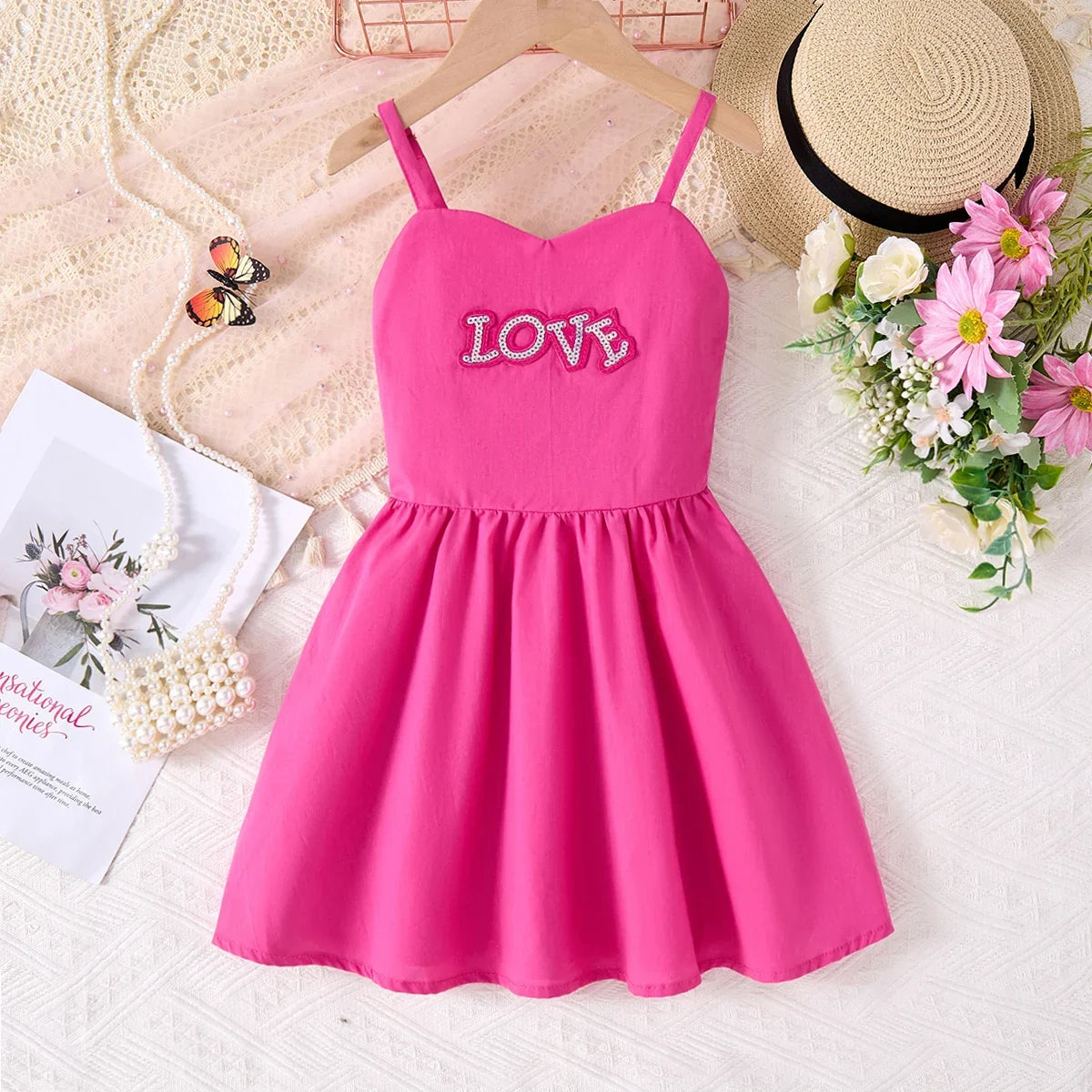 girls' Breathable dress - lace-up sling, sleeveless, flowy, polyester, for summer