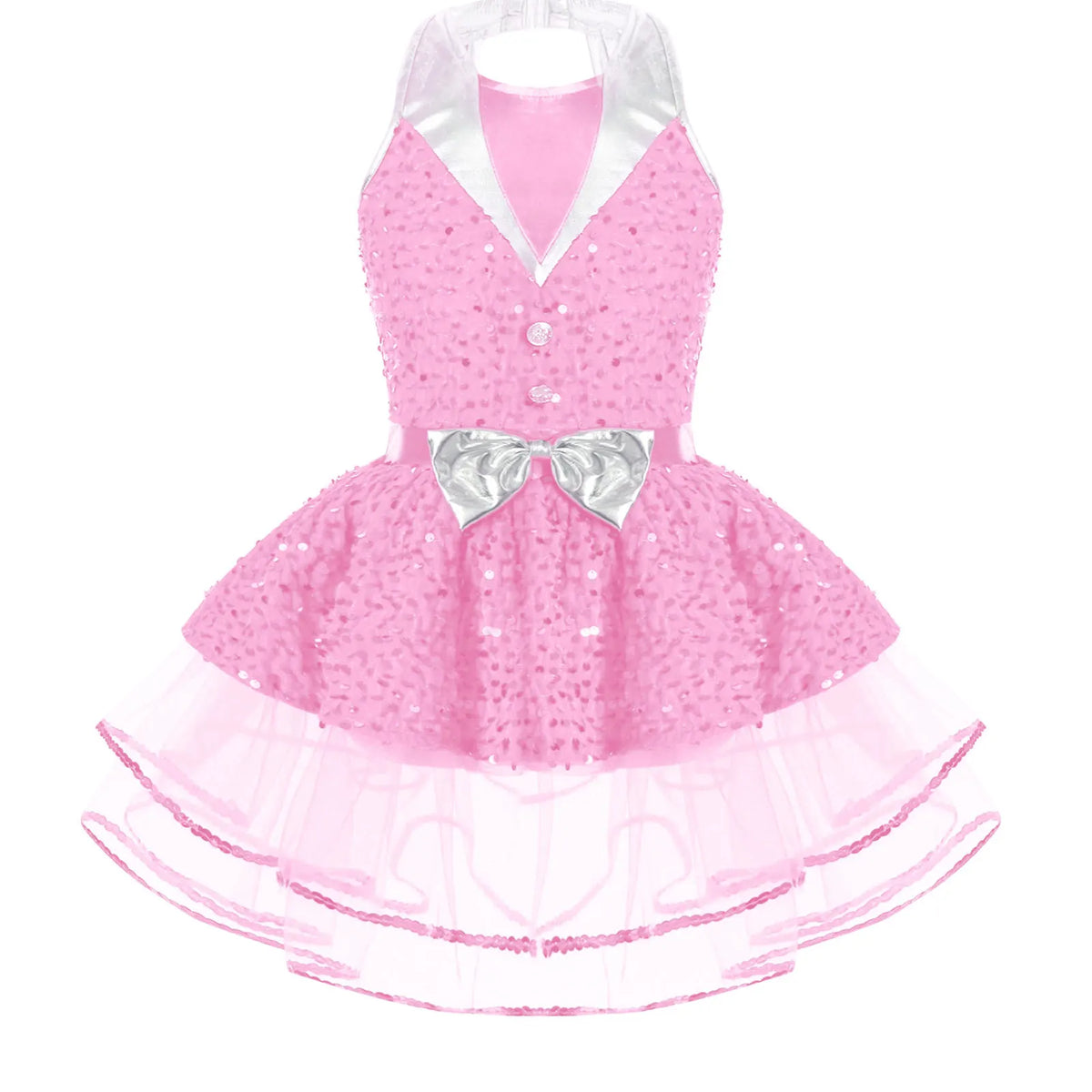 Light girls' leotard - sequined skirted tutu, polyester, for ballet and dance performances