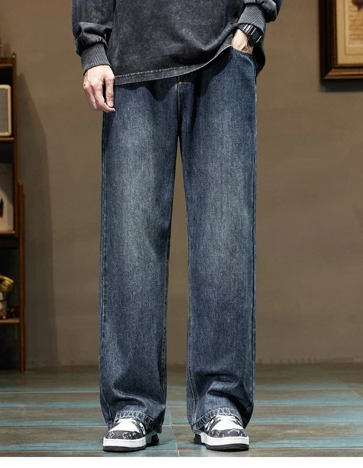 Men's Stretchy Jeans - Baggy Straight Flare, Denim Casual