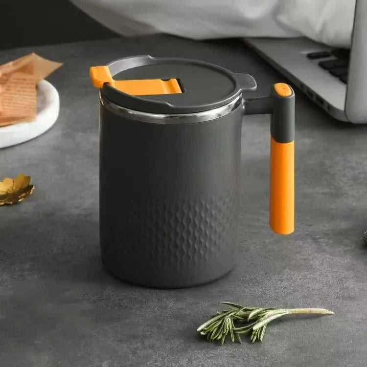 450ml Travel-Friendly Stainless Steel Coffee Mug with Handle and Cover Leak-proof Design for Hot or Cold Drinks