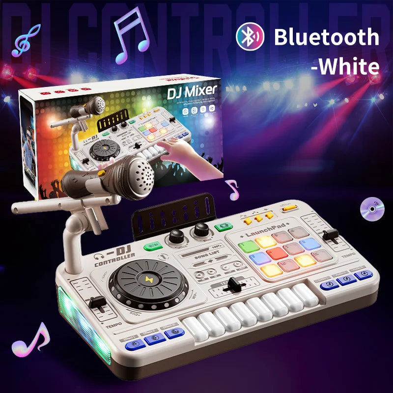 Kids2025 Edition DJ Mixer Toy With Microphone, Multifunctional Electronic Music Controller Educational Birthday Gift Fall