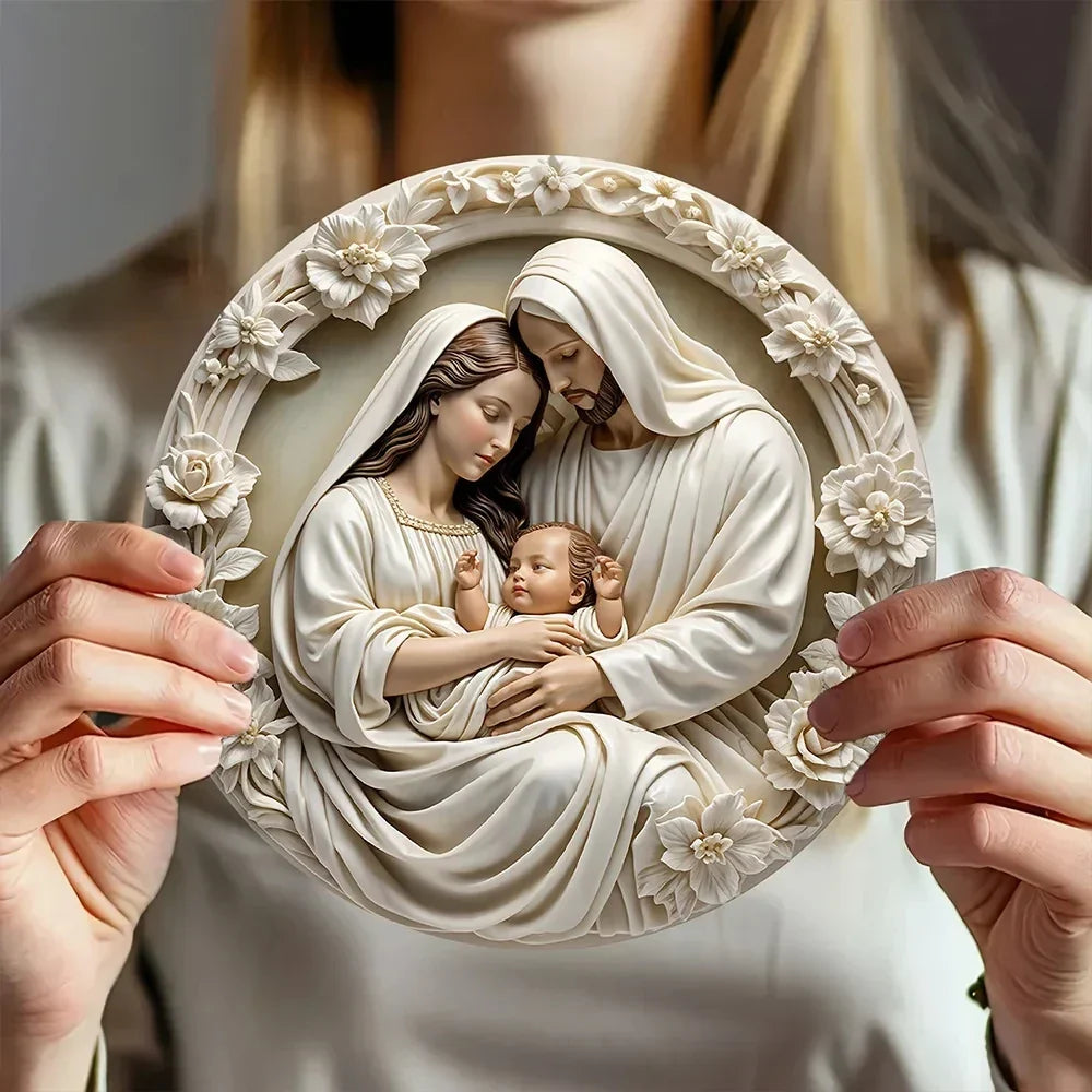 Wooden2025 Edition Nativity Scene Ornament Circular Wall Hanging 7.87in Handcrafted Mary Jesus Joseph Christmas Decor Gift