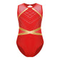 Girls' Stretchy Leotard - flattering, rhinestone-detailed, long-sleeve, mesh-panel, polyester elastane, for gymnastics