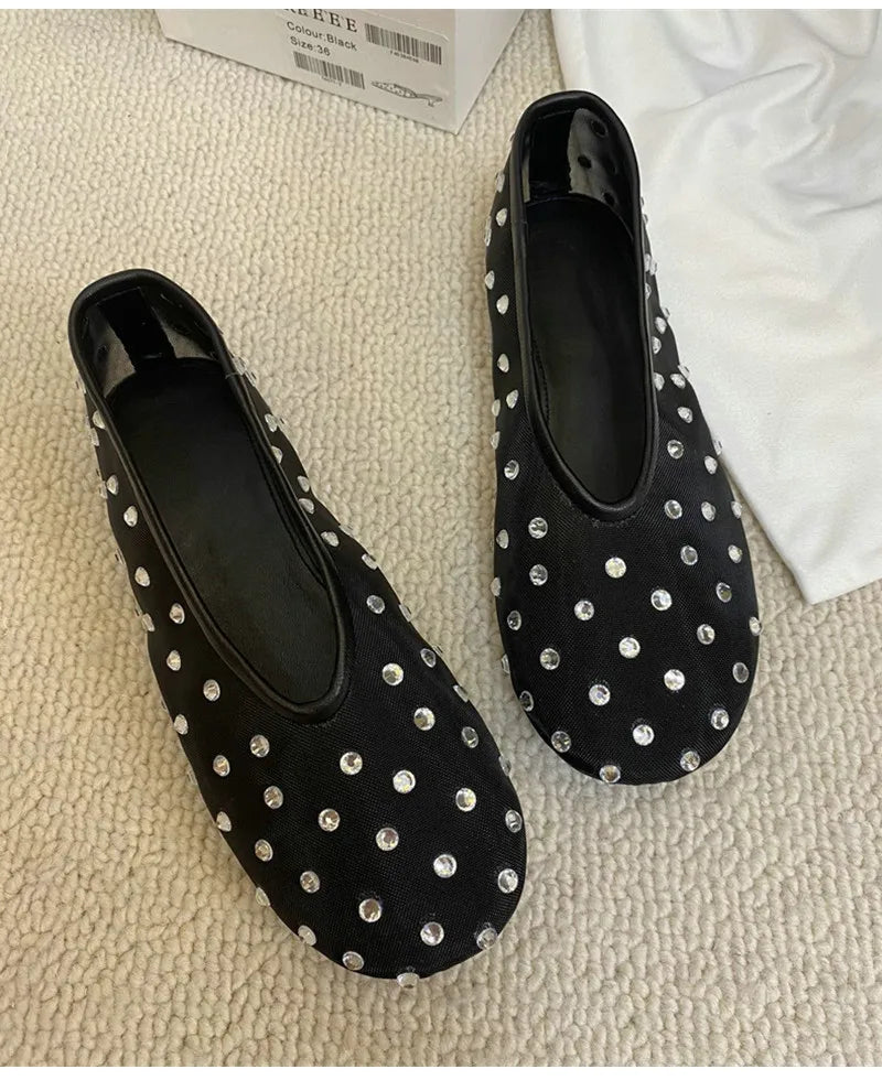 Women Breathable Ballet Flats - Mesh Crystal, Casual Walking