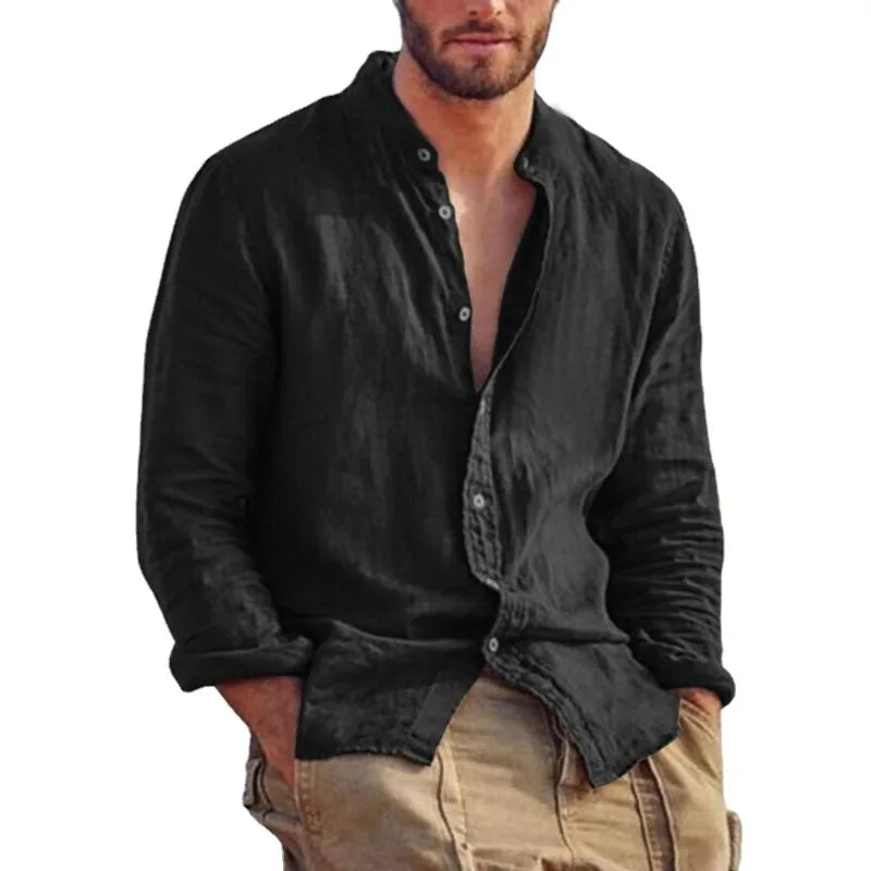 Variant image for Men's Linen Shirt with Mandarin Collar, Lightweight Breathable Casual Summer Shirt in Tailored Fit-43