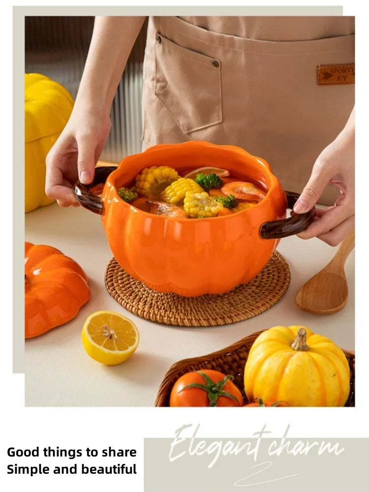 Soup Pumpkin Pot 1.4L Ceramic Bowl With Lid Halloween