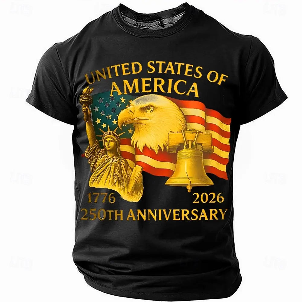 Plush unisex graphic tee - distressed flag print, 250-year design, durable cotton, casual everyday wear