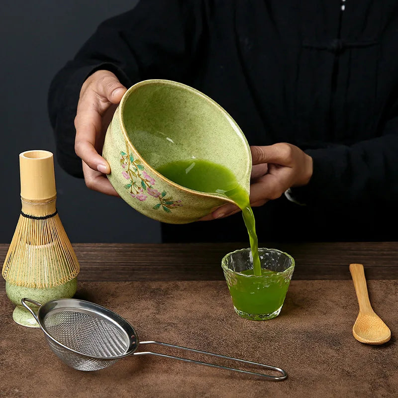 Matcha Tea Kit Porcelain Bowl Bamboo Whisk Traditional Box