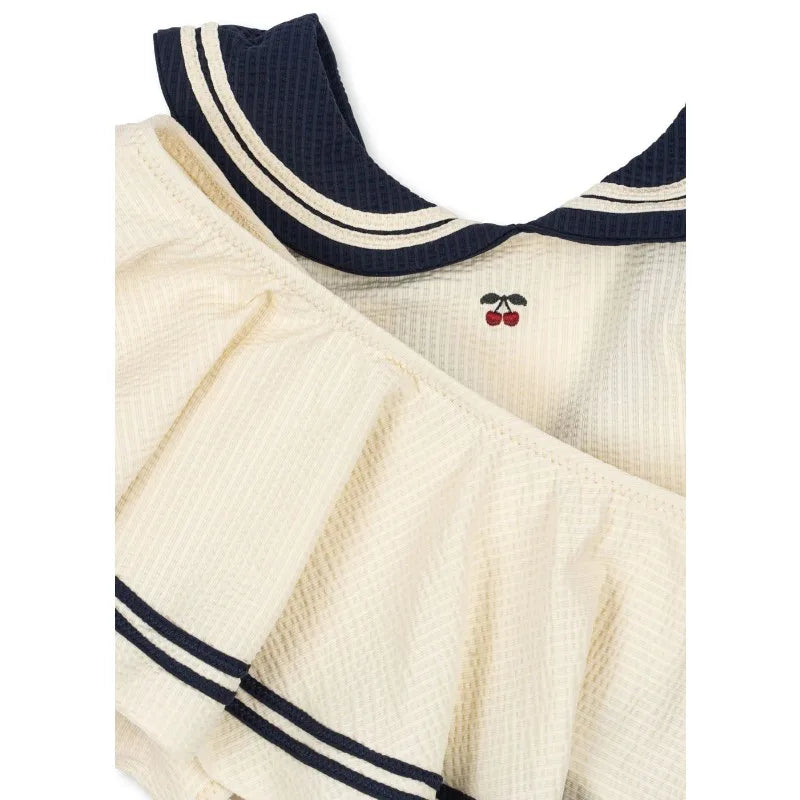 Plush Unisex Baby Swimwear Kit - Timeless Sailor-Style One-Piece, Top, Skirt, and Romper, Nylon, Summer Beach Days