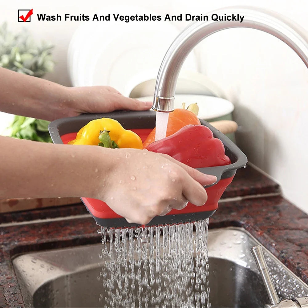 Silicone2026 Edition Folding Drain Basket 2-In-1 Collapsible Colander For Fruits And Vegetables Space-Saving Kitchen Device Fall