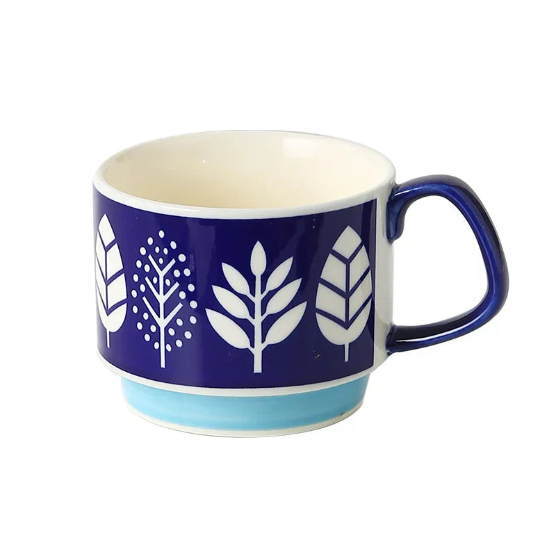Coffee Mug 300ml Japanese Flower Ceramic Kit Retro Drinkware Office Entertaining Fall 2025 Comfort-Grip Handgrip Gift