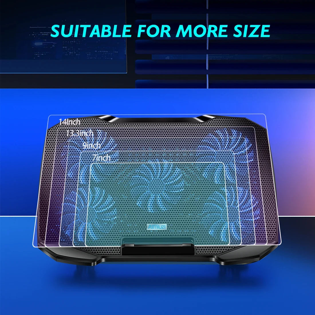 Laptop Cooling Pad with 5 Quiet Fans, Flexible Height & Phone Holder - Compatible with 12-15.6 Inch Laptops