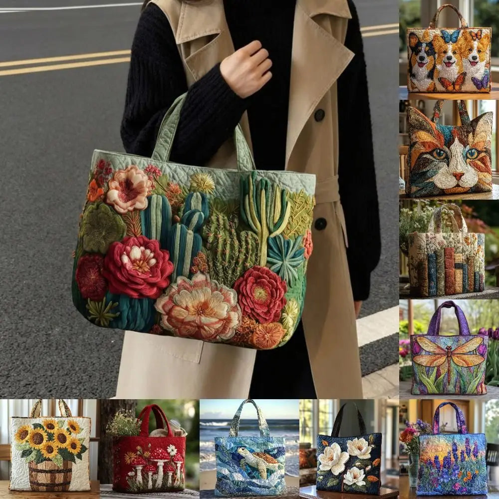 Quilted, 3D Floral Embroidery, Cotton, Regular Use – Sturdy Timeless Women's Tote Bag