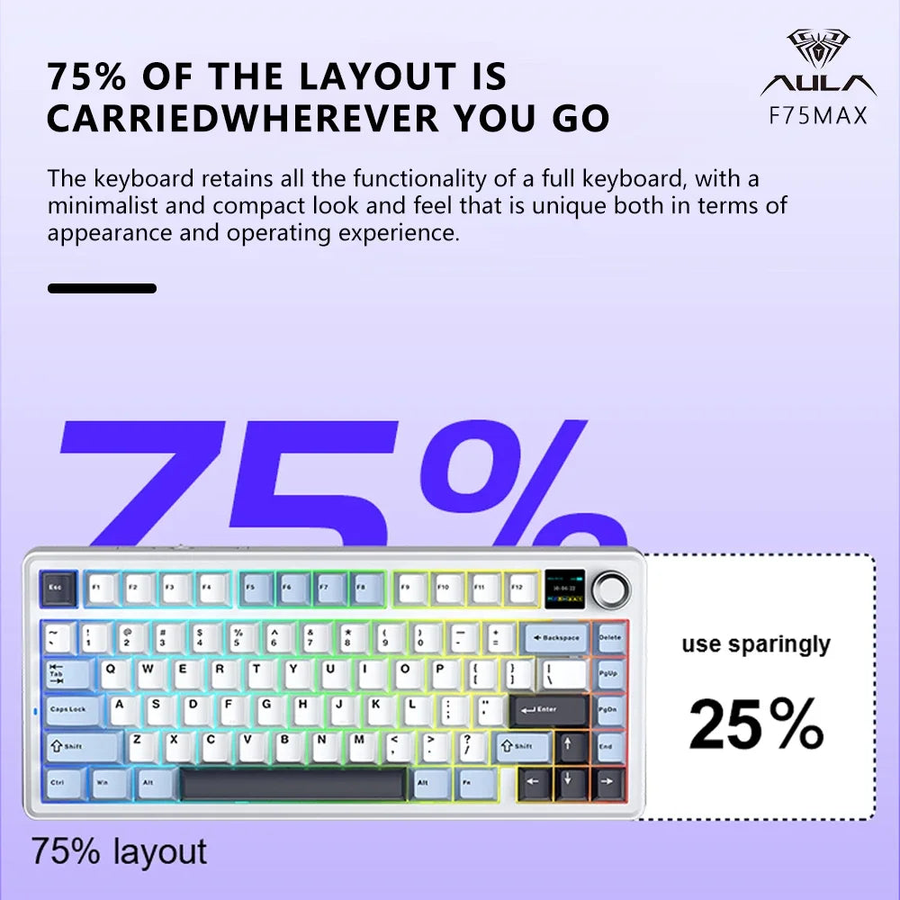 Gaming Mechanical Keyboard 75% Hot Swap RGB TFT Cordless