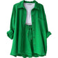 Women Two-Piece Kit Orange Wrinkled Lapel Shirt & High-Waisted Shorts Fashion Suit