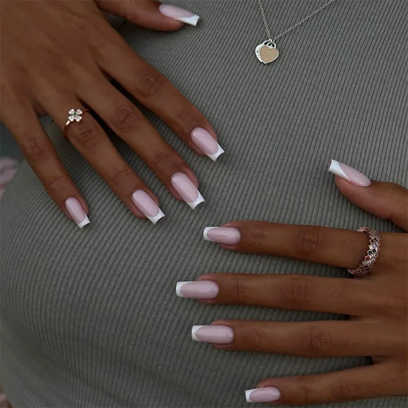 Press On Nails Short Square White Minimalist False Nail Tips Kit Spring 2026 Reusable