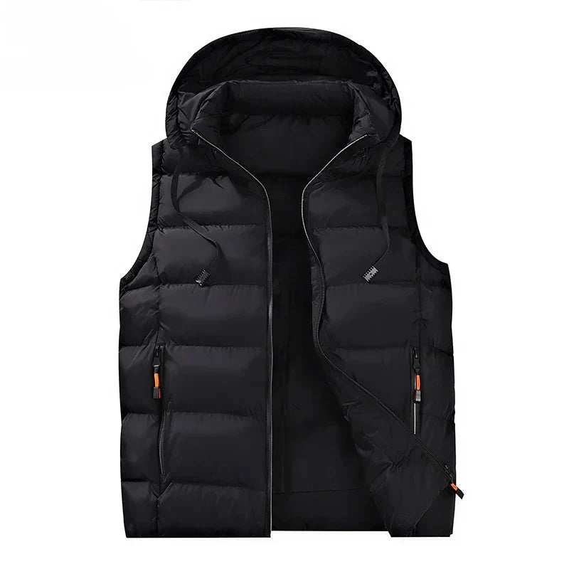 Men’s Warm Hooded Vest - Quilted Polyester, Winter Layering