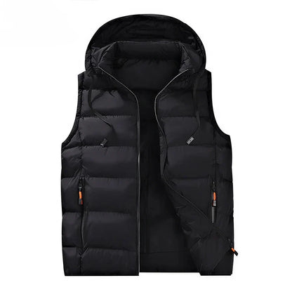 Men’s Warm Hooded Vest - Quilted Polyester, Winter Layering